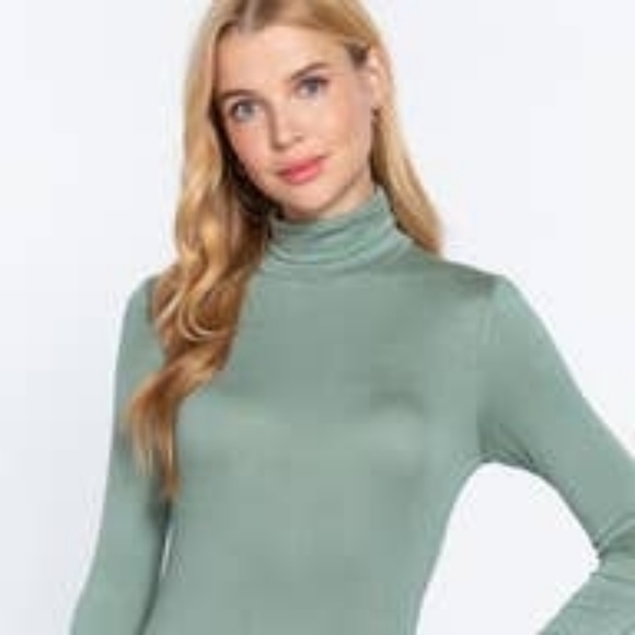 Second Skin Semi Sheer Turtleneck Long Sleeve Tee Shirt Sage Green - Picture 4 of 4